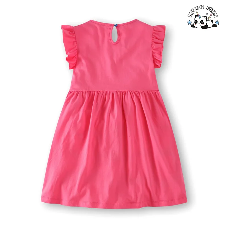 LEZONKIDS - Vestido de menina pequena por atacado sem mangas, vestido com babados e estampa fofa, vestido de boutique para meninas